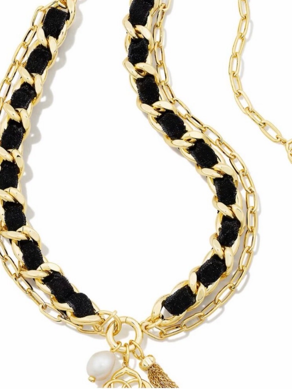 NEW NWT Kendra Scott Black Chain Charm Everleigh Velvet Necklace with Tassel 💕